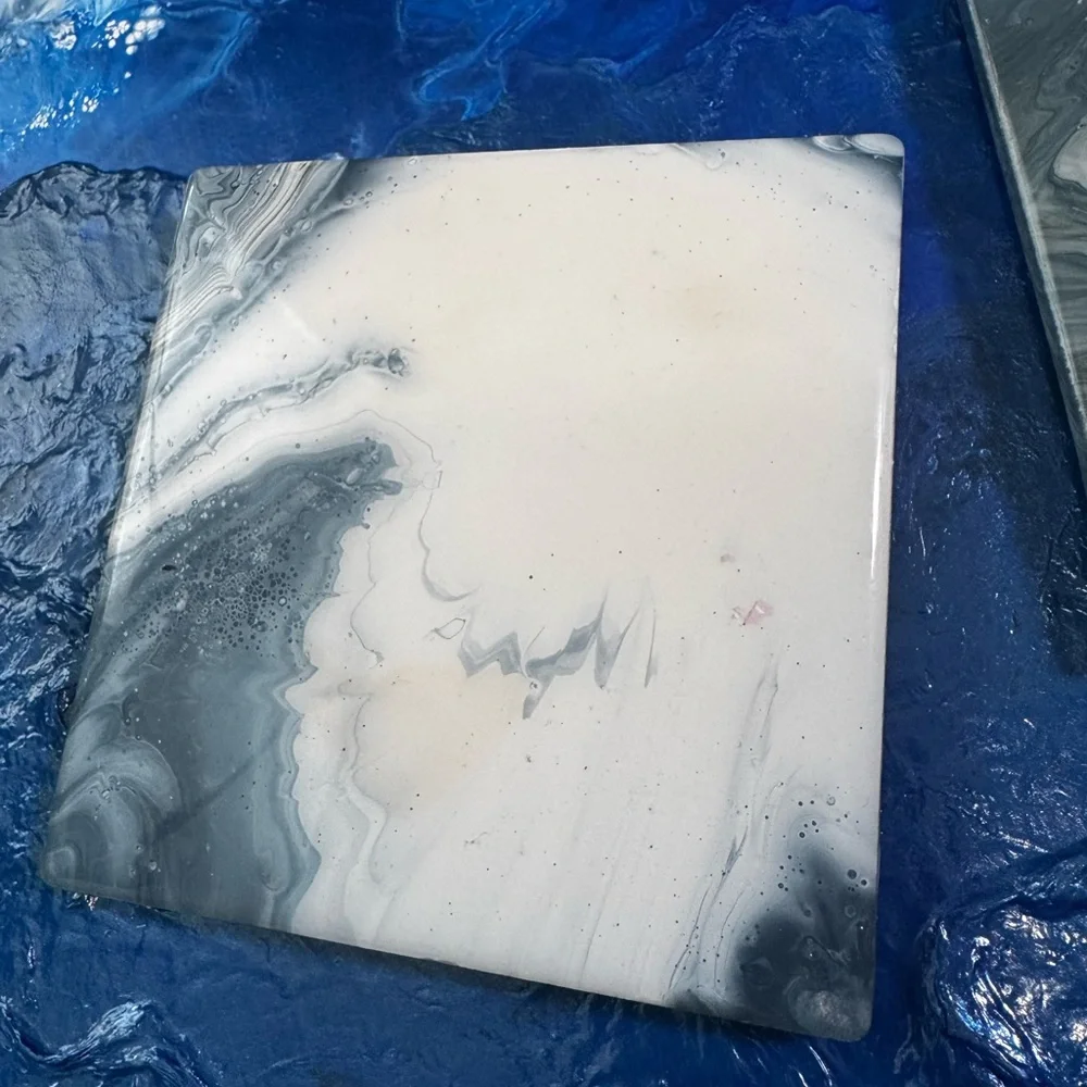 6 COASTER GREY WHITE Marble Coasters Set W/Holder EASTER GIFT